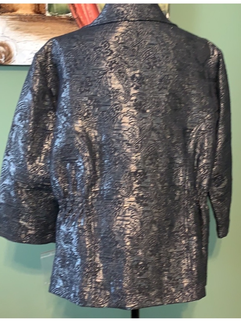 Alfred Dunner, Metallic Silver Gray Evening Jacket, Size 16P Petite - Picture 3 of 9